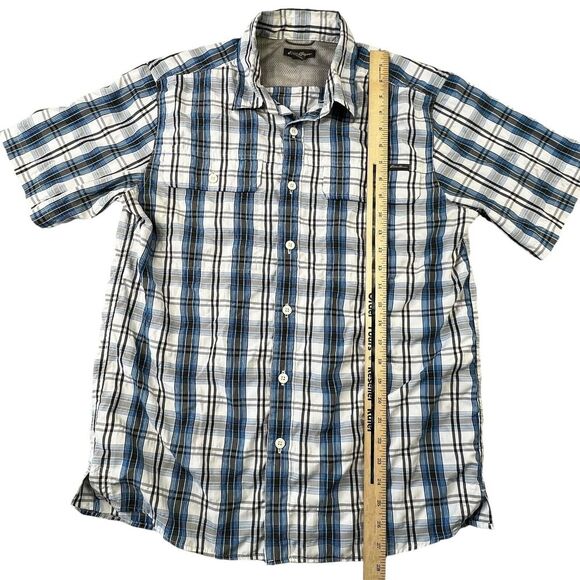 Eddie Bauer Mens Button Up Shirt Size Medium Travex Blue White Plaid Hiking - Picture 6 of 7